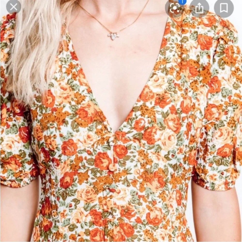 Faithfull the Brand‎ Anthropologie Delia Midi Dress in Floral Le Rose Apricot 6